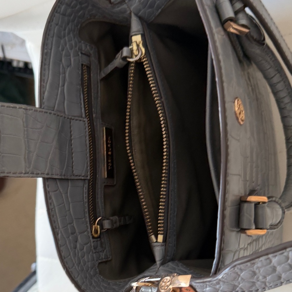 Tory Burch Gray Crocodile Embossed Satchel - Picture 7 of 8